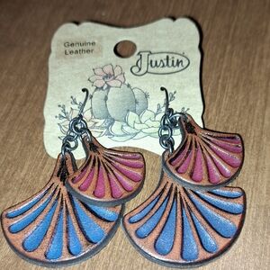 Justin Genuine Leather Earrings with Blue and Pink Accents